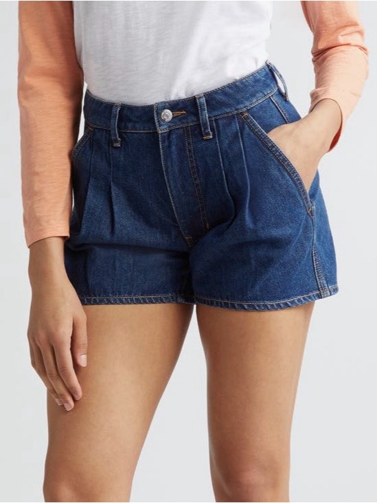 Veronica Beard Dark Indigo Pleated Denim Shorts